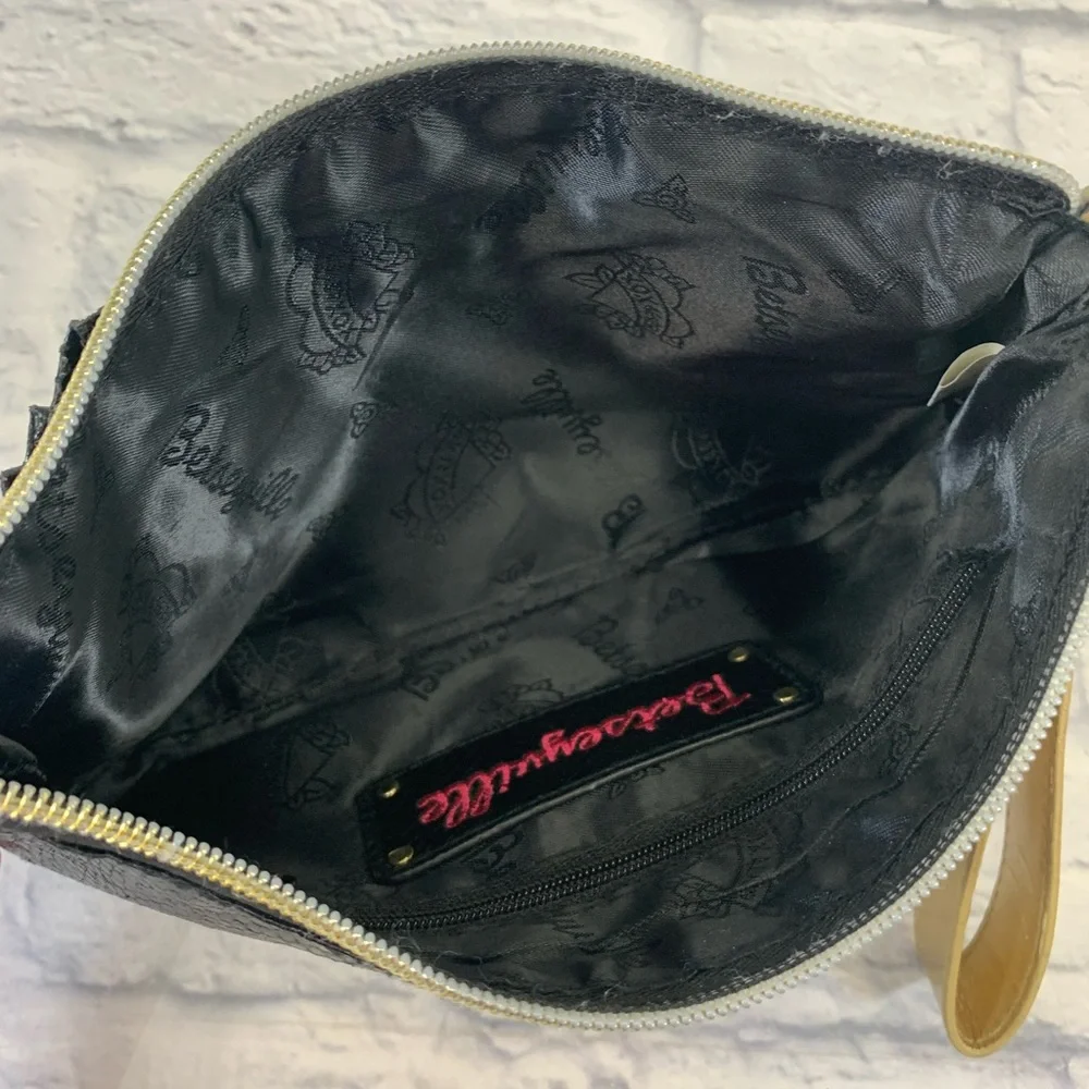 Betsey Johnson Betseyville Wristlet Black gold Ruffle Lightening